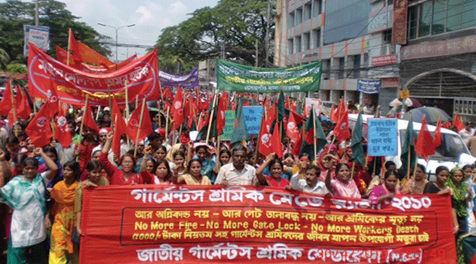 These workers in Bangladesh marched in 2010 to protest working conditions that contributed to a factory fire that killed 21 employees.
