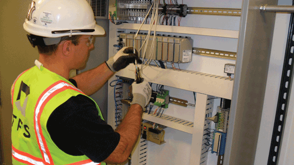 TFS Electric is terminating a Programmable Logic Controller PLC which is the controller for the Building Management System BMS