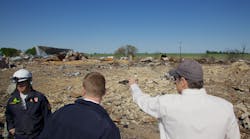Texas Gov. Rick Perry touring the disaster zone in West, Texas on April 19. He met with local officials and state and local emergency responders about relief and recovery efforts underway.