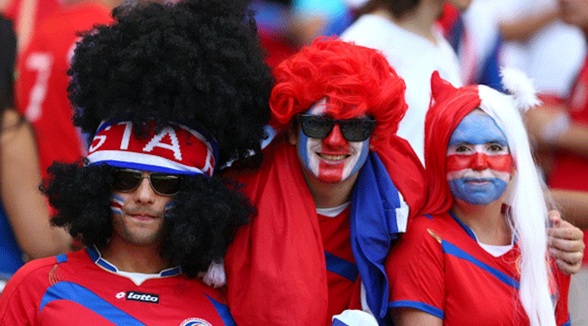 Costa Rica fans enjoy the atmosphere prior to the 2014 FIFA World Cup Brazil Group D match between Costa Rica and England at Estadio Mineirao in Belo Horizonte, Brazil. (Photo by Quinn Rooney/Getty Images)