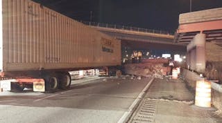 The driver of this truck barely escaped serious injury when a bridge over I-75 in Cincinnati collapsed on Jan. 15.
