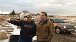Montana Gov. Steve Bullock (right) visited Glendive, Mont., on Jan. 19 to observe the oil spill on the Yellowstone River and declared a state of emergency for two counties.