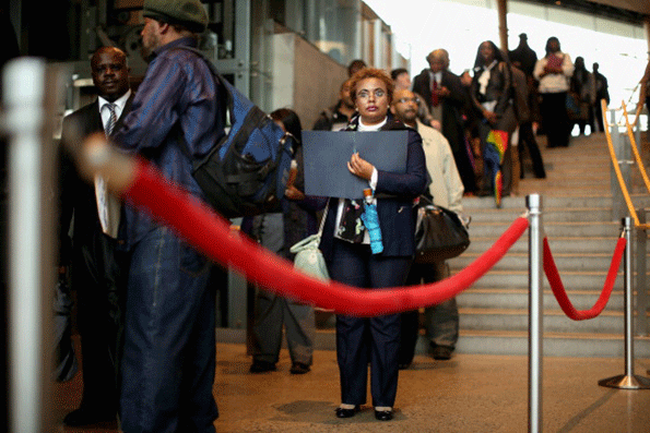 Almaz Mekonnen C stands in line with some of the 1500 people seeking employment during a job fair in Washington DC last year