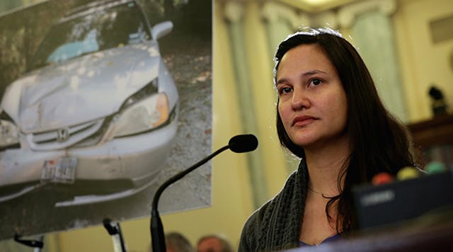 Stephanie Erdman of Destin, Fla., who was seriously injured by the airbag explosion in her Honda Civic during a traffic accident, testifies Nov. 20, 2014, during a hearing before the Senate Commerce, Science and Transportation Committee.