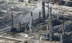 Emergency crews struggle to put out the fire from a blast that killed 15 workers and injured nearly 200 more at BP39s Texas City Tex oil refinery on March 23 2005 Emergency crews struggle to put out the fire from a blast that killed 15 workers and injured nearly 200 more at BP39s Texas City Tex oil refinery on March 23 2005