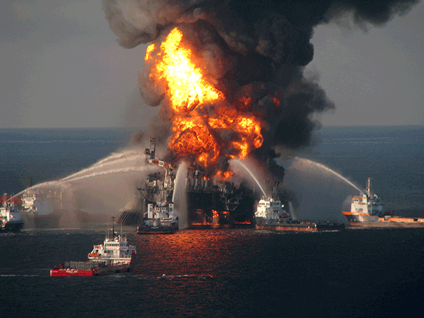 Fire boat response crews battle the blazing remnants of the offshore oil rig Deepwater Horizon in the Gulf of Mexico on April 21 2010 near New Orleans La An estimated leak of 1000 barrels of oil a day leaded into the gulf over an extended period of time Multiple Coast Guard helicopters planes and cutters responded to rescue the Deepwater Horizon39s 126 person crew Photo by US Coast Guard via Getty Images