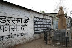 The memorial for the Bhopal Gas Disaster is situated near the site of the Union Carbide Corp factory which on Dec 2 1984 was the site of a massive release of toxic chemicals including methyl isocyanate gas Considered the worldrsquos worst industrial accident nearly 2300 people died immediately Many thousands more have died of gasrelated diseases since The slogans on the wall read ldquoHang Andersonrdquo in Hindi and ldquoBhopal Disaster 1984 to The suffering continues So does the strugglerdquo Warren Ande The memorial for the Bhopal Gas Disaster is situated near the site of the Union Carbide Corp factory which on Dec 2 1984 was the site of a massive release of toxic chemicals including methyl isocyanate gas Considered the worldrsquos worst industrial accident nearly 2300 people died immediately Many thousands more have died of gasrelated diseases since The slogans on the wall read ldquoHang Andersonrdquo in Hindi and ldquoBhopal Disaster 1984 to The suffering continues So does the strugglerdquo Warren Ande
