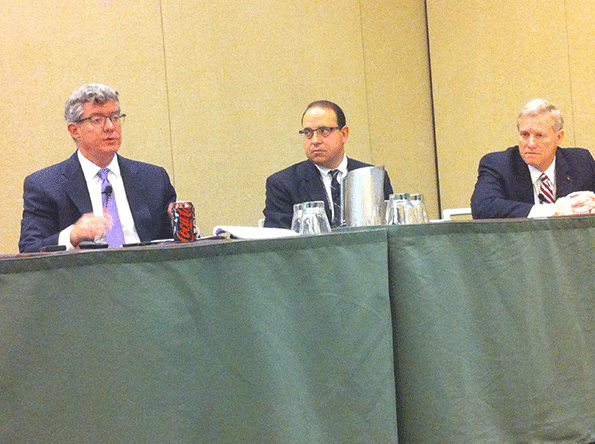 Ed Foulke right and Stephen Dwyer left along with moderator Victor Geraci center discussed the responsiblities for host and staffing employers of temporary workers at SLC 2014