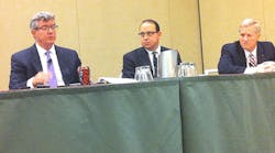 Ed Foulke (right) and Stephen Dwyer (left), along with moderator Victor Geraci (center), discussed the responsiblities for host and staffing employers of temporary workers at SLC 2014.