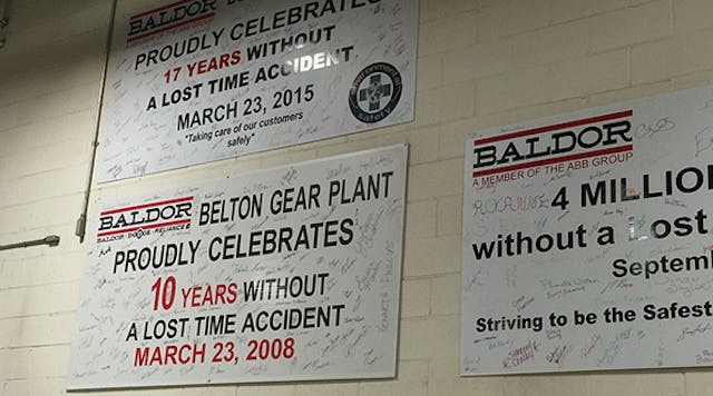 Baldor Electric&apos;s Belton, S.C., facility has logged 17 years without a lost-time accident.