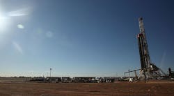 A fracking site on the outskirts of town in the Permian Basin oil field of Midland, Texas.