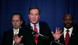 Michigan Attorney General Bill Schuette announces on April 20 that he filed 13 felony charges and five misdemeanor charges against two state officials and one city official as a result of their actions in the city of Flint Mich39s lead water contamination crisis The officials are Stephen Busch Michigan Department of Environmental Quality District 8 water supervisor Michael Prysby Michigan Department of Environmental Quality District 8 water engineer and Michael Glasgow city of Flint laboratory and water qu Michigan Attorney General Bill Schuette announces on April 20 that he filed 13 felony charges and five misdemeanor charges against two state officials and one city official as a result of their actions in the city of Flint Mich39s lead water contamination crisis The officials are Stephen Busch Michigan Department of Environmental Quality District 8 water supervisor Michael Prysby Michigan Department of Environmental Quality District 8 water engineer and Michael Glasgow city of Flint laboratory and water qu