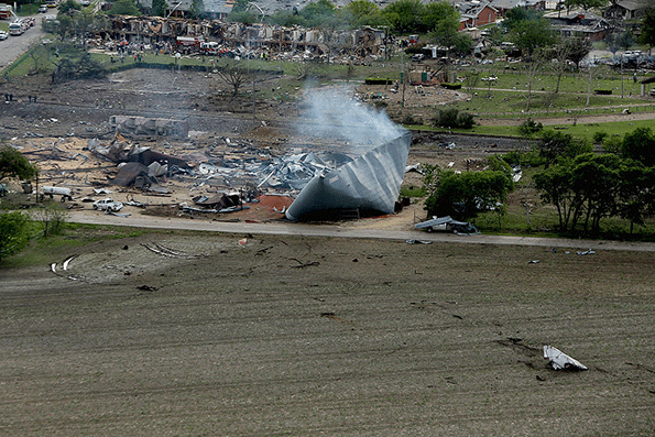 Debris litters a farmer39s field after An explosion leveled the West Fertilizer Co shown from the air on April 18 2013 in West Texas