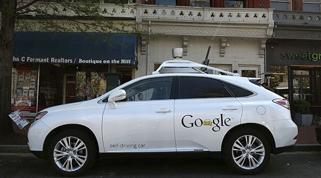 Google&apos;s Lexus RX 450H Self Driving Car is seen parked on Pennsylvania Ave. on April 23, 2014 in Washington, DC. Google has logged hundreds of thousands of miles testing its self-driving cars around the country.