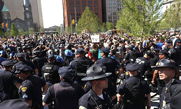 Police officers and sheriffs from around the country helped control large crowds of supporters and protestors on the streets of Cleveland during the Republican National Convention