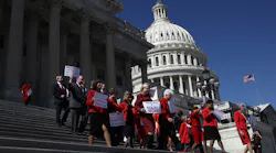 WASHINGTON DC Women members of the House Democratic caucus walk down the steps of the House of Representatives on their way to a press conference marking International Women39s Day and A Day Without a Woman March 8 2017 at the US Capitol in Washington DC During remarks House Minority Leader Nancy Pelosi urged continued efforts to strengthen women39s rights across the country