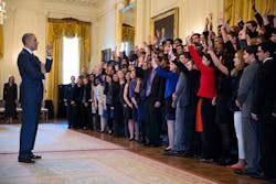 President Barack Obama asks these students from the 52nd annual US Senate Youth Program who thinks privatizing OSHA is a good idea President Barack Obama asks these students from the 52nd annual US Senate Youth Program who thinks privatizing OSHA is a good idea