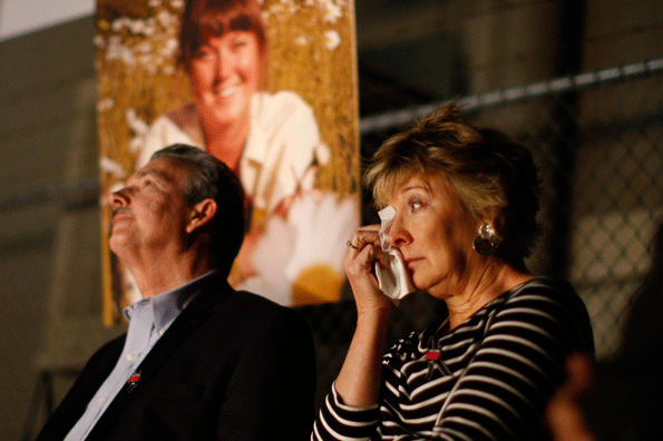 Parents Richard and Elizabeth Jones attend a March 7 memorial for their daughter Sarah Jones an assistant camera operator who was killed by a train while shooting the Gregg Allman biopic quotMidnight Riderquot
