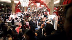A crowd of shoppers hunt for bargains at Macy&apos;s on Black Friday in 2008 in New York City. OSHA wants retailers to adopt crowd management plans to protect workers. (Photo by Yana Paskova/Getty Images)
