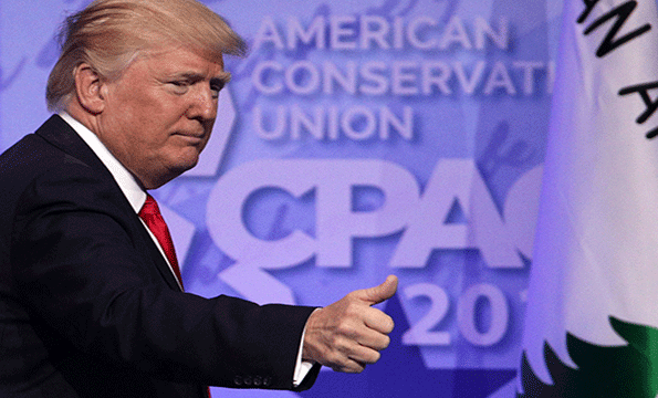 President Donald Trump acknowledges the crowd after he addressed the Conservative Political Action Conference at the Gaylord National Resort and Convention Center Feb 24 in National Harbor Md Hosted by the American Conservative Union CPAC is an annual gathering of conservative politicians commentators and their supporters