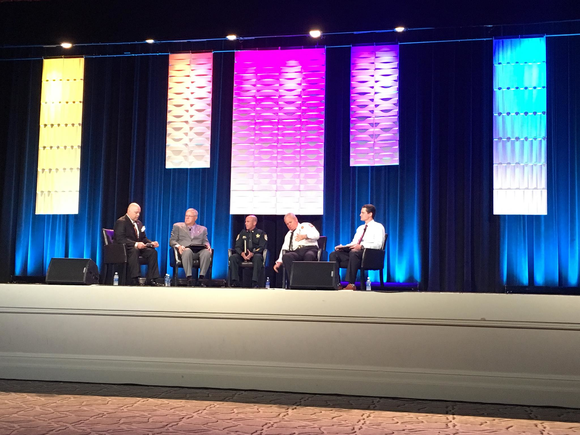 Left to Right JA Rodriguez Ric Hewitt Captain Kevin McGinley Chief Daniel McAvoy Scott Goodman address the audience during the security panel at the 32nd VPPPA Conference in Orlando Fla