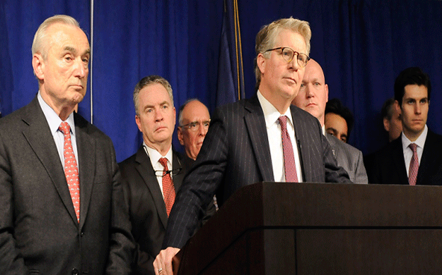 Manhattan District Attorney Cyrus R Vance Jr announcing that 106 people ndash mostly retired police officers and firefighters ndash have been indicated for a massive fraud against the federal Social Security Disability Insurance Benefits SSDI program that resulted in the loss of hundreds of millions of dollars from federal taxpayers