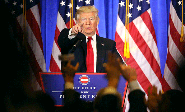 Presidentelect Donald Trump takes questions at a news conference at Trump Tower on Jan 11 in New York City This was Trump39s first official news conference since the November elections Photo by Spencer PlattGetty Images
