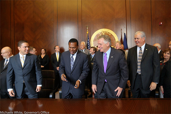 VPP Act bill signing in Virginia Pictured from left VPPPA Government Affairs Counsel Courtney Malveaux Sen Kenneth Alexander D Gov Terry McAuliffe D and Labor Commissioner C Ray Davenport Photo Credit Michaele White Governor39s Office