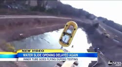 This video captures early Verruckt test rides in which rafts regularly flew off the slide This video captures early Verruckt test rides in which rafts regularly flew off the slide