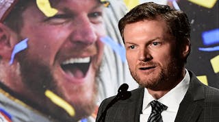 Dale Earnhardt Jr. gives a statement announcing his retirement from NASCAR after the 2017 season at the Hendrick Motorsports Team Center on April 25 in Charlotte, N.C.