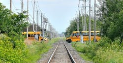 bus crossing railroad bus crossing railroad