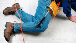 Loose electrical cords wet walking surfaces and dirty or greasy boots are just a few of the hazards that can contribute to fall injuries Loose electrical cords wet walking surfaces and dirty or greasy boots are just a few of the hazards that can contribute to fall injuries