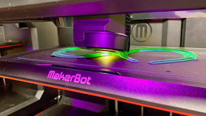 A MakerBot producing face shields at Austin Peay State University.
