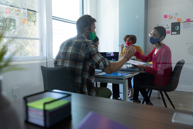 Group Talking In Masks 5fe209aeef1d2