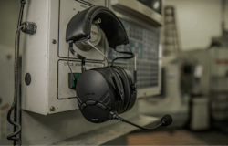 Figure 2. Bluetooth intercom technology is suitable for small teams of up to four people. As with any traditional bluetooth device, headsets on this network must be paired to connect. Communication is hands-free and conversational between devices. (Sena Tufftalk Lite headset shown.) Figure 2. Bluetooth intercom technology is suitable for small teams of up to four people. As with any traditional bluetooth device, headsets on this network must be paired to connect. Communication is hands-free and conversational between devices. (Sena Tufftalk Lite headset shown.)