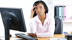 Woman Stressed At Desk Woman Stressed At Desk