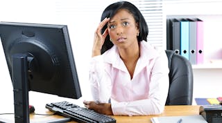Woman Stressed At Desk Woman Stressed At Desk