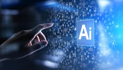 woman's hand approaching a screen that says AI woman's hand approaching a screen that says AI