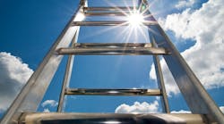 close-up picture of aluminum ladder with a blue sky, sunshine and clouds in the background close-up picture of aluminum ladder with a blue sky, sunshine and clouds in the background