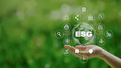 hand outstretched against green backdrop representing concept of environmental, social and governance (ESG) hand outstretched against green backdrop representing concept of environmental, social and governance (ESG)