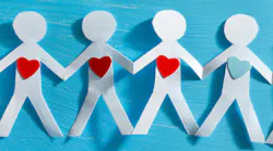 paper chain people with hearts on their chest connected to one another paper chain people with hearts on their chest connected to one another